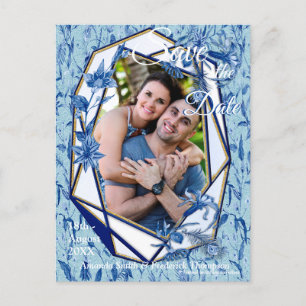 Aquamarine Blüten auf einer Skulptur strukturiert Ankündigungspostkarte