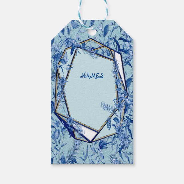 Aquamarine Blüten auf einer Skulptur strukturiert Geschenkanhänger (Vorderseite)