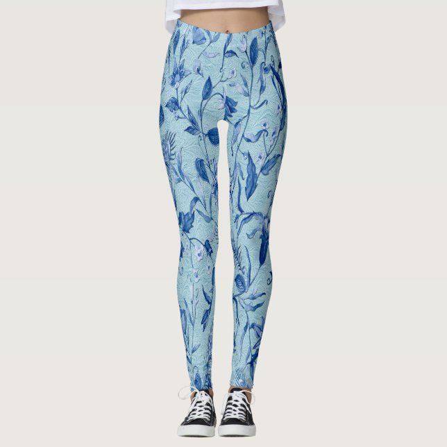 Aquamarine Blüten auf einer Skulpturenstruktur Leggings (Vorderseite)