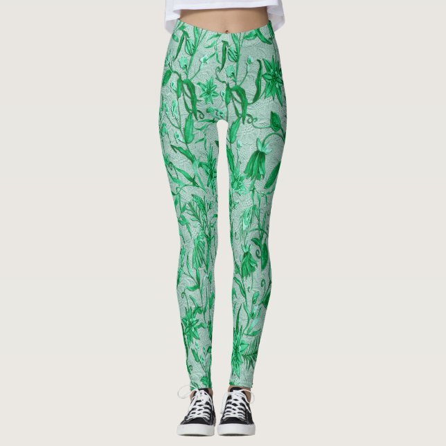 Aquamarine Blüten auf einer Skulpturenstruktur Leggings (Vorderseite)