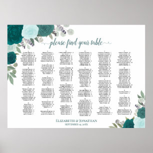 Aquamarine Boho Rose Alphabetische Hochzeitssattel Poster