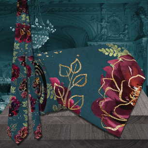 Aquamarine Bordeaux Jewel Tone Gold Hochzeit Krawatte