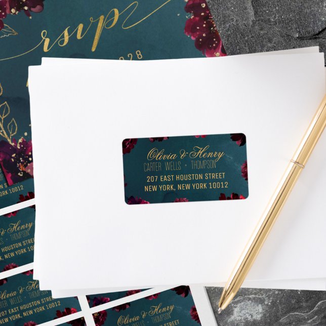 Aquamarine Bordeaux Jewel Tone RSVP Card Mailing Adressaufkleber (Von Creator hochgeladen)