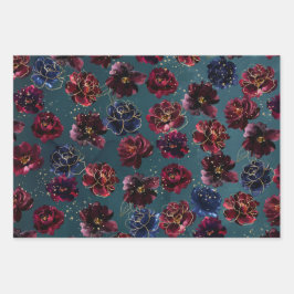 Aquamarine Bordeaux Sapphire Jewel Tone Gold Weddi Geschenkpapier Set