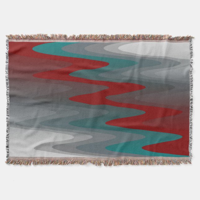 aquamarine bordeauxfarbene Wellen Decke (Vorderseite)