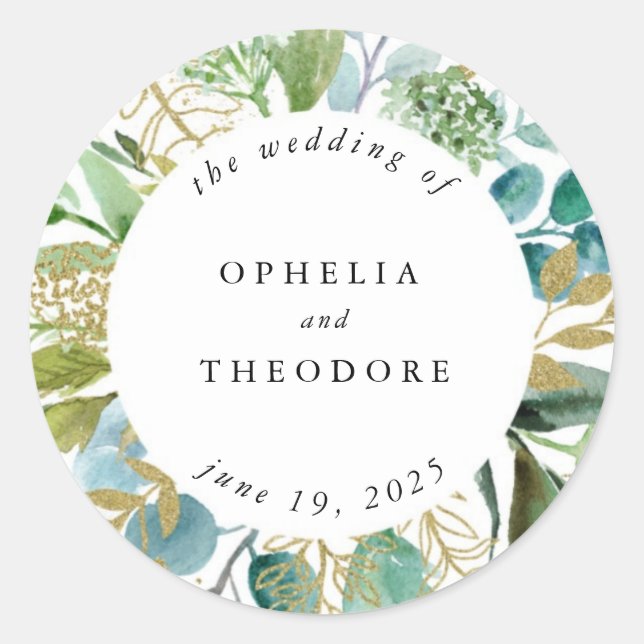 Aquamarine botanische Gastgeschenk Hochzeit Wasser Runder Aufkleber (Vorderseite)