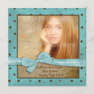 Aquamarine braune Polka-Punkte, Bow-Abschluss-Foto Einladung