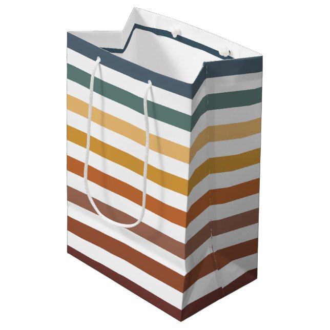 AQUAMARINE BROWN ORANGE CREAM STRIPES MITTLERE GESCHENKTÜTE (Vorderseite Schrägansicht)