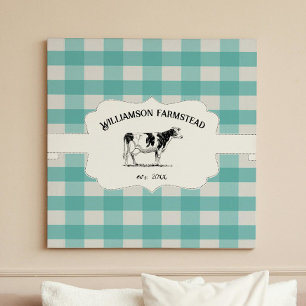 Aquamarine Buffalo Karierte Farm Cow Canvas Print Leinwanddruck