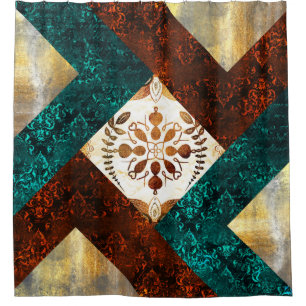 Aquamarine, Burgund und goldene geometrische Damas Duschvorhang
