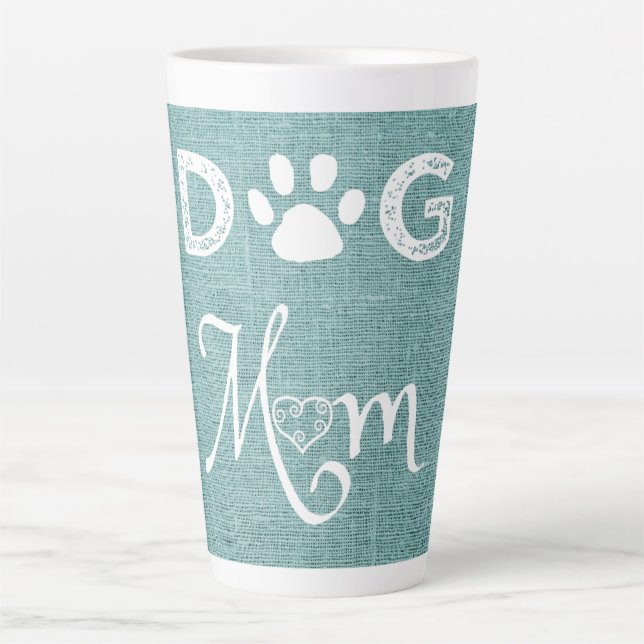 Aquamarine Burlap Hund Mama Latte Tasse (Vorderseite)
