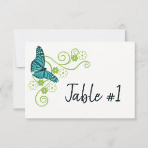Aquamarine Butterfly floral Empfang Tafelkarte Einladung