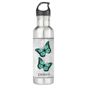 Aquamarine Butterfly Floral Personalisiert Edelstahlflasche