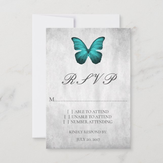 Aquamarine Butterfly-Hochzeitkarte RSVP Karte (Vorderseite)