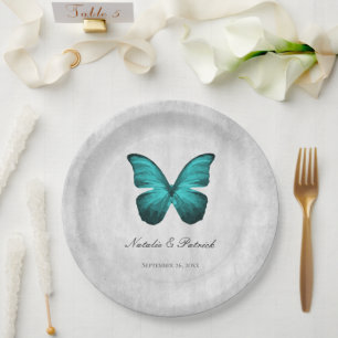Aquamarine Butterfly-Hochzeitspapier-Teller Pappteller