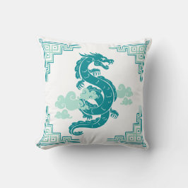 Aquamarine Chinoiserie Dragon und Wolken Kissen
