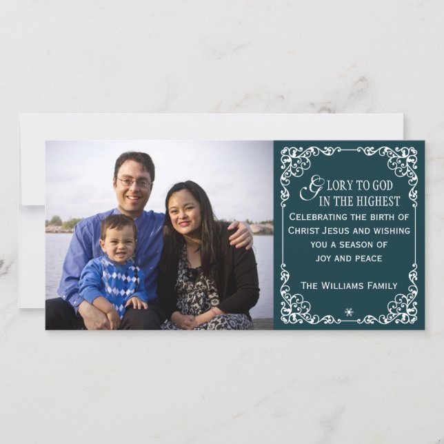 Aquamarine christliche Vintage Feiertagskarte (Vorderseite)