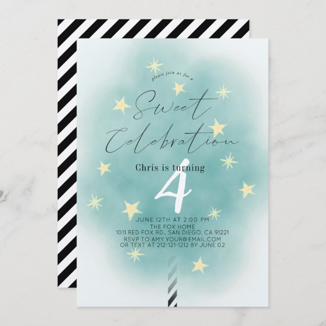 Aquamarine Cotton Candy Sweet Boy Geburtstag Einla Einladung (Vorne/Hinten)