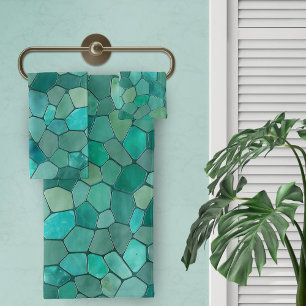 Aquamarine Cyan Mosaic Badhandtuch Set