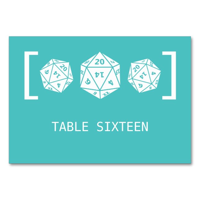 Aquamarine D20-Würfel-Hochzeitskarte Tischnummer (Vorderseite)