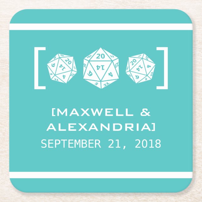 Aquamarine D20-Würfel-Untersetzer Rechteckiger Pappuntersetzer (Vorderseite)