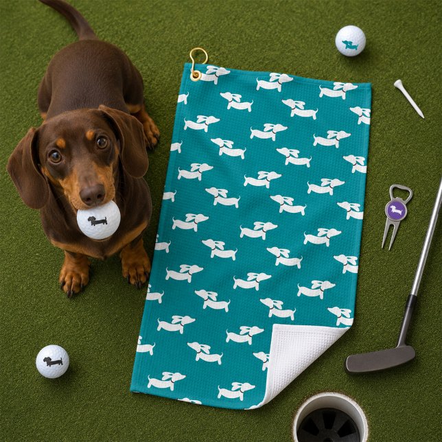 Aquamarine Dackel Mama Golfer-Geschenk Golfhandtuch (Teal Blue Dachshund Golf Towel)