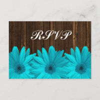 Aquamarine Daisy Barn Wood Wedding RSVP Response C