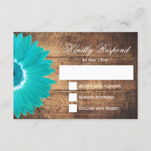 Aquamarine Daisy Rustic Wood Wedding RSVP Cards Karte