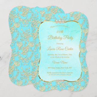 Aquamarine Damaskus-Rose Gold Geburtstagsparty Einladung