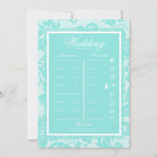 Aquamarine Damast-Route Einladung (Vorderseite)