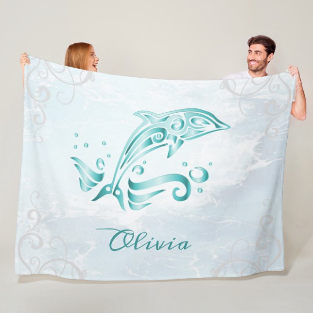 Aquamarine Dolphin Personalisiert Fleece Blanket (Beispiel)