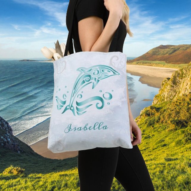 Aquamarine Dolphin Personalisiert Tote Bag (Teal Dolphin Personalized Tote Bag)