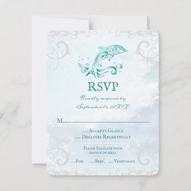 Aquamarine Dolphin Wedding RSVP Card (Vorderseite)
