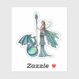 Aquamarine-Drache Fee Fantasy-Kunst Molly Harrison Aufkleber