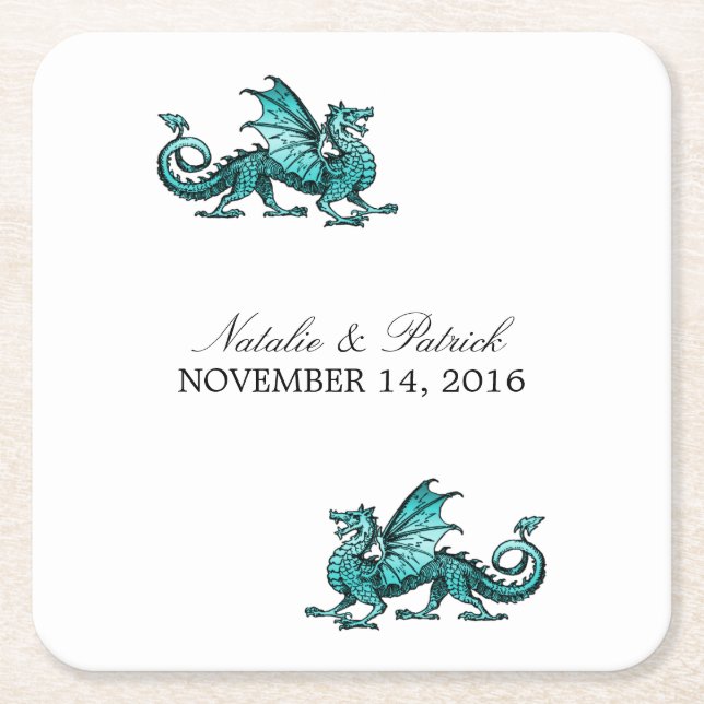 Aquamarine Dragon Wedding Paper Untersetzer (Vorderseite)