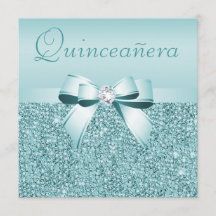 Aquamarine DruckSequins u. Bogen Quinceanera
