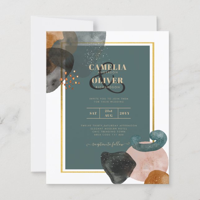 Aquamarine EARTH TONES WEDING INVITE QR Code (Vorderseite)