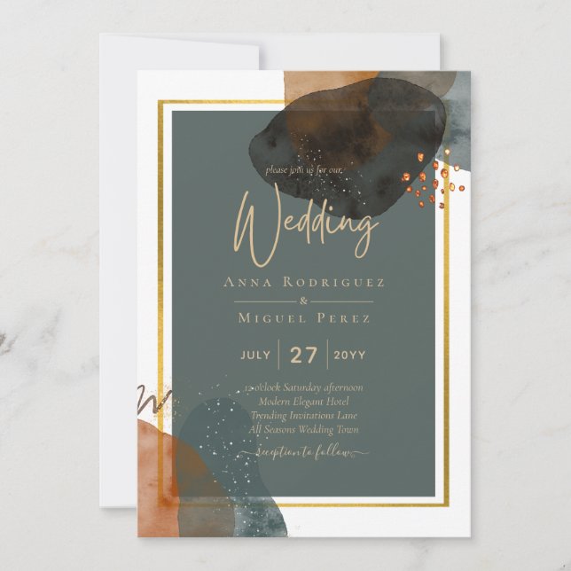 Aquamarine EARTH TONES WEDING INVITE QR Code Einladung (Vorderseite)