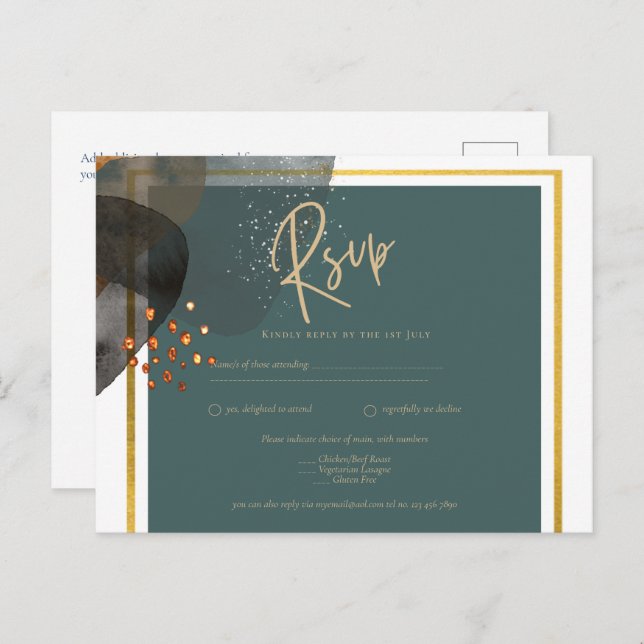 Aquamarine EARTH TONES WEDING INVITE QR Code Postkarte (Vorne/Hinten)