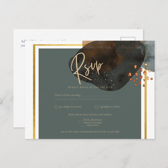 Aquamarine EARTH TONES WEDING INVITE QR Code Postkarte (Vorne/Hinten)