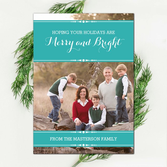 Aquamarine, einfach schicke Foto-Flachkarte Feiertagskarte (Teal Simply Chic Holiday Photo Card)