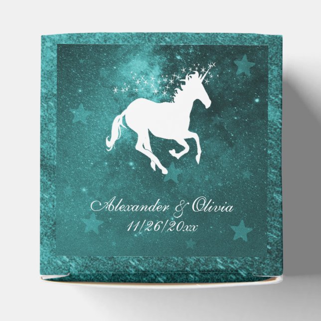 Aquamarine Einhorn-Gastgeschenk Hochzeit Geschenkschachtel (Oben)
