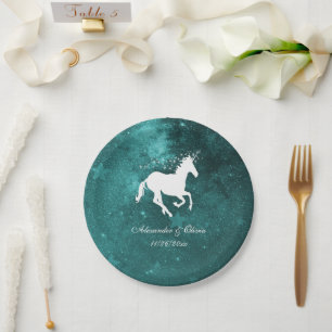 Aquamarine Einhorn-Hochzeitsscheibe Pappteller