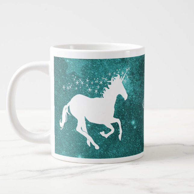 Aquamarine Einhorn Personalisierte Riesenkaffee Ta Jumbo-Tasse (Links)
