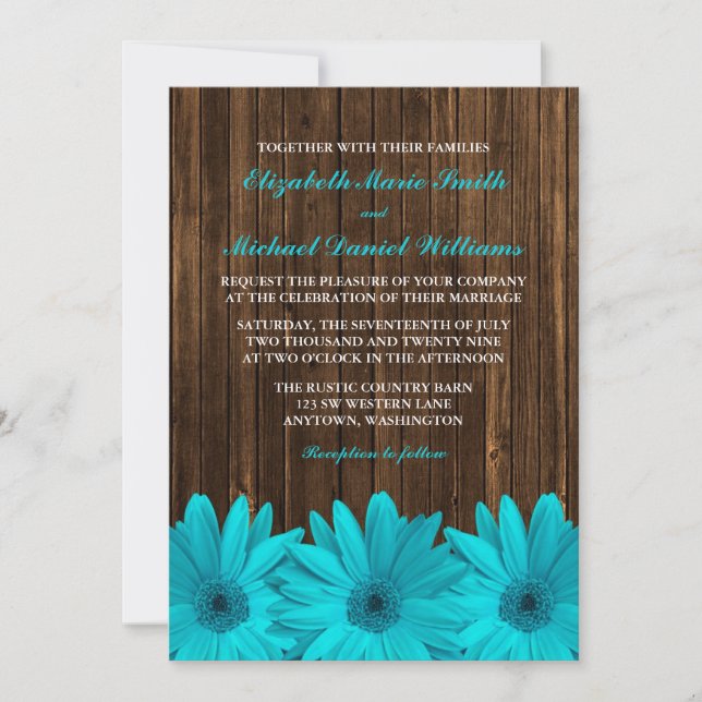 Aquamarine Einladung von Daisy Barn Wood Wedding (Vorderseite)