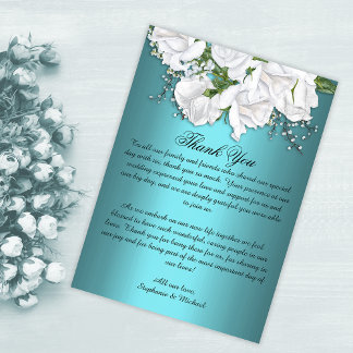 Aquamarine Elegance Botanische Rose Hochzeit Dankeskarte