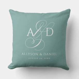 Aquamarine Elegant Initial Script Monogram Wedding Kissen