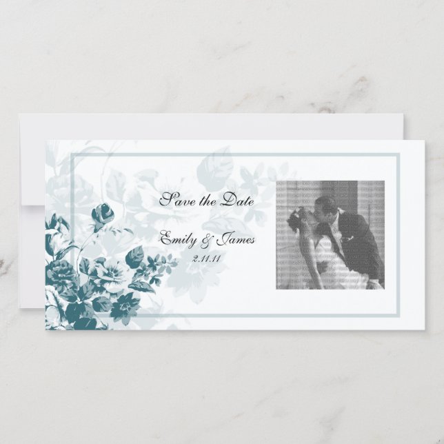 Aquamarine elegante Blume Hochzeit Foto Cards Save The Date (Vorderseite)