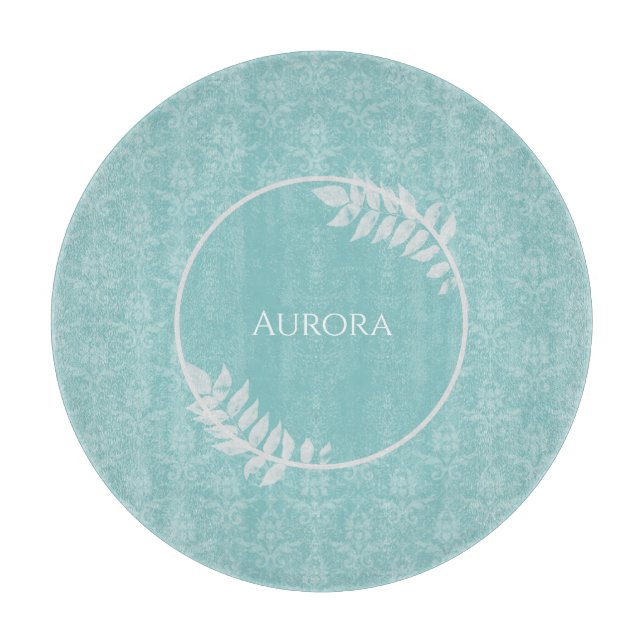 Aquamarine elegante Damask-Personalisierte Schneid Schneidebrett (Vorderseite)