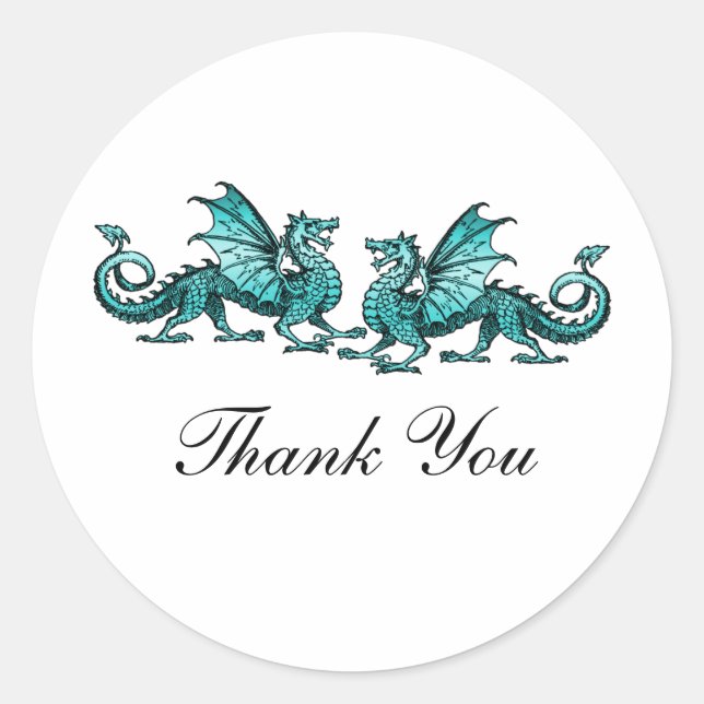 Aquamarine Elegante Dragons Danke Stickers (Vorderseite)